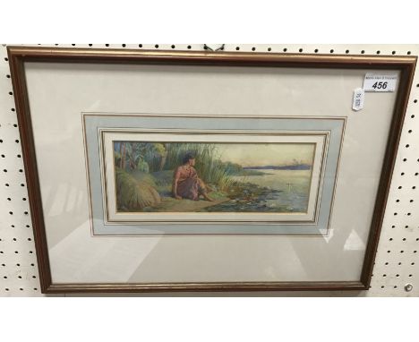 WALTER DUNCAN “Lamp on Ganges” study of a figure seated on river bank by water lilies, a lamp floating off into the distance,