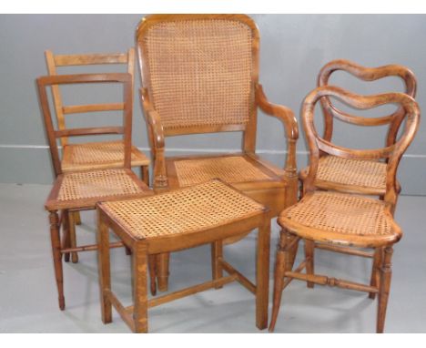 VINTAGE CANE SEATED CHAIRS - two pairs of occasional, a commode and a footstool