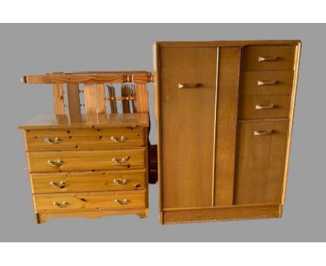 VINTAGE G-PLAN COMBINATION WARDROBE, 122cms H, 88cms W, 45cms D, a modern pine bedroom chest of four drawers, 72cms H, 82cms 
