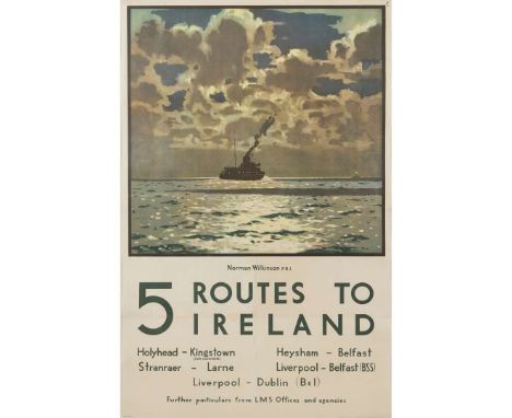  NORMAN WILKINSON (1878 – 1971) 5 ROUTES TO IRELAND lithographic poster, c.1935, condition B, backed on linen, framed&nbsp; 4