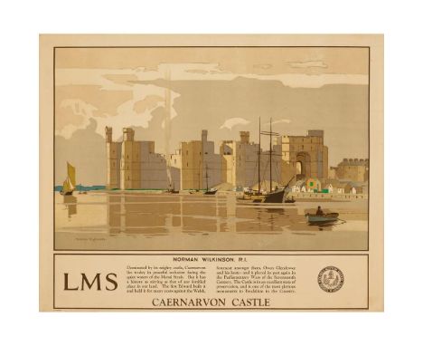  NORMAN WILKINSON (1878 – 1971) CAERNARVON CASTLE lithographic poster, 1929, condition B+; backed on old linen&nbsp; 40 x 49.
