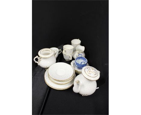 Porcelain nursery tea service, with a tea pot, cups and saucers, bowl and jug, together with Royal Worcester and Royal Crow D