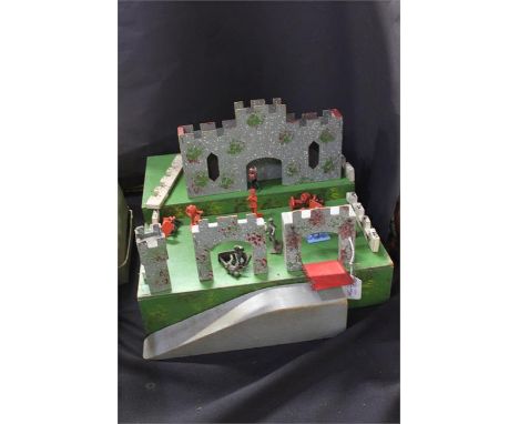 Vintage wooden  Amersham toy castle, together with a quantity of toy soldiers, (Qty)