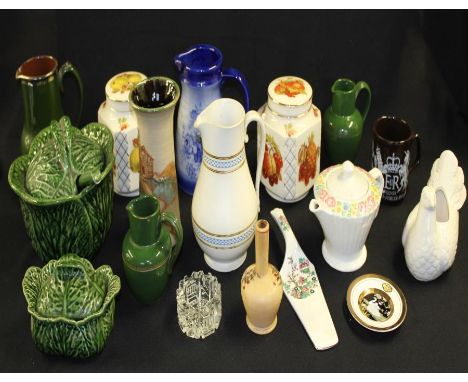 Cabbage form tureen, cover and ladle, smaller dish and cover, decorative jugs etc. (qty)