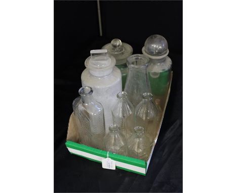 A collection of vintage glass bottles and jars by Pyrex, Boots the Chemist and CWS, etc, (Qty)