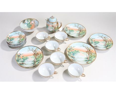 Japanese part tea service with figural decoration.