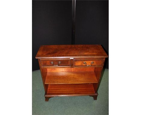 Reproduction mahogany open bookcase, with two frieze drawers and single shelf, on bracket feet, 76cm wide