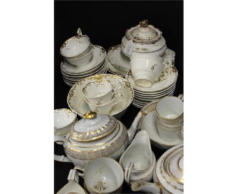 Two 19th Century part services, the first in white an gilt decorated, with tea cups and saucers, bowls, dishes, the second al