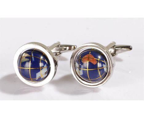 Pair of globe cufflinks, each with a revolving globe