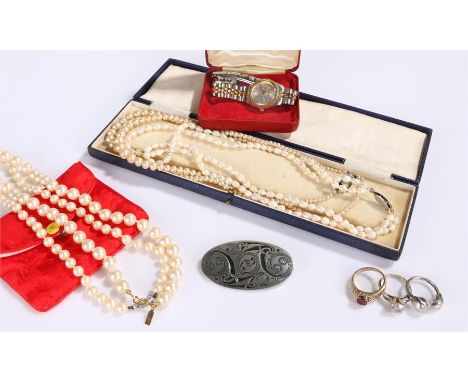 Jewellery, to include a Lorus watch, pearl necklaces, rings, a brooch, etc, (qty)