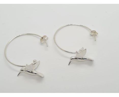 Alex Monroe Hummingbird Hoop Earrings in Sterling  Silver New Unworn, weight 4.2g and 4cm drop approx 