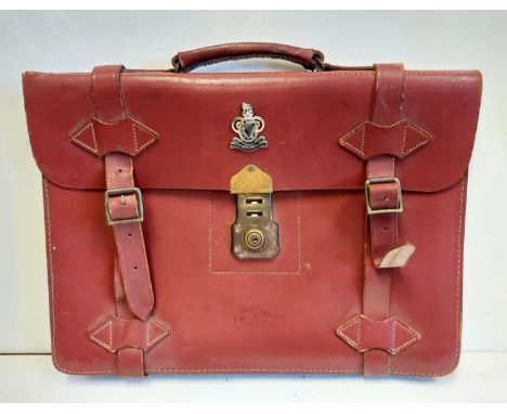 Army Officers Personal Briefcase with Queens Royal Hussars Cap Badge. 