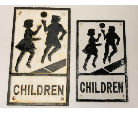 2 Vintage cast-iron school crossing signs. 15 x 25cm and 18x30cm. 