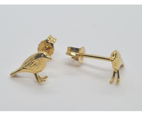 Alex Monroe Little Robin Stud Earrings, set in Sterling Silver with Gold Vermeil New Unworn 