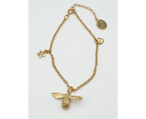 Alex Monroe Baby Bee Bracelet Sterling Silver with Gold Vermeil, weight 4.7g 