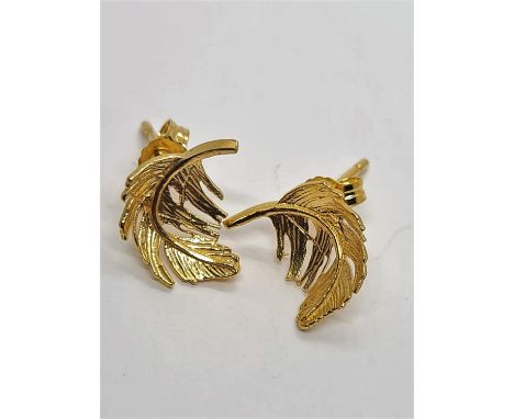 Alex Monroe Sterling Silver with Gold Vermeil Fern Stud Earrings New Unworn 