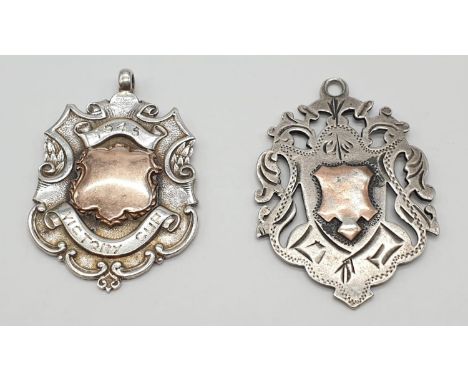 2x antique sterling silver watch fob/metal 19.4g 