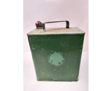 A vintage gasoline tank - with SM &amp; BP Ltd printed on the sides - manufactured by Pratt's. 8 litre capacity - 24cm wide x