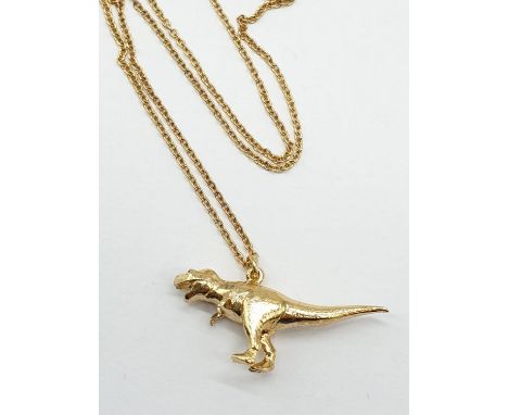 Alex Monroe Tyrannosaurus Rex pendant on expandable Necklace, set in Sterling Silver with Gold Vermeil, weight 5.7g  and pend