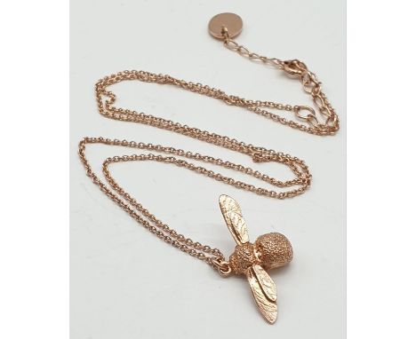 Alex Monroe Baby Bee Necklace set in Sterling Silver with Rose Gold Vermeil, weight 4.4g and pendant 1.5 x 2.5cm approx 