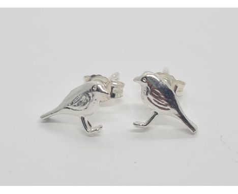 Alex Monroe Little Robin Stud Earrings in Sterling Silver New Unworn 