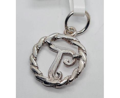 Sterling silver initial T charm/Pendant 