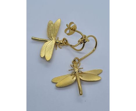 Alex Monroe Dragonfly Hook Earrings Sterling Silver with Gold Vermeil New unworn, size 18x23mm approx 