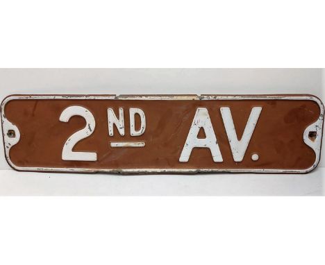 A vintage American 2nd Avenue street sign. 61 x15cm. 