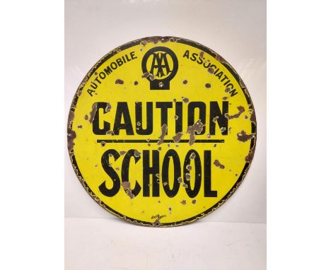 A rare vintage classic! Automobile Association (AA) 'Caution School' circular sign. 61cm diameter. 