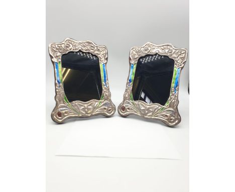 Two Vintage enamel silver picture frames, 15 x 21cm approx (2) 