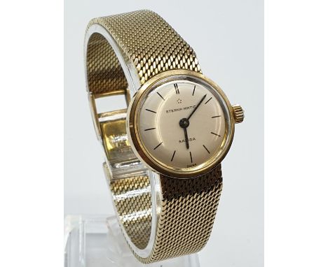 9ct yellow gold vintage EternaMatic ladies watch with 9ct gold strap, weight 32.7g 