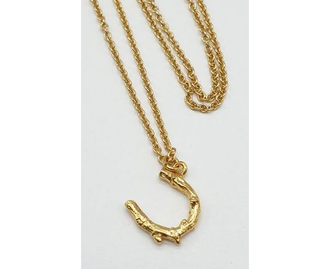 Alex Monroe Horseshoe pendant on expandable chain in Sterling Silver with Gold Vermeil, weight 2.4g 