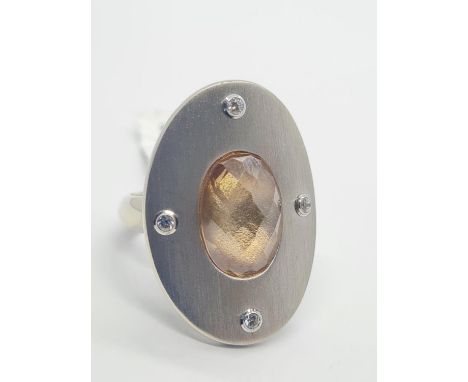 Sterling Silver large Stone set ring, weight 13.5g and size N 