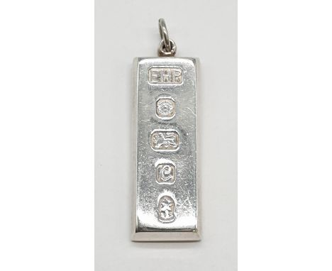 Vintage Silver Ingot Pendant. Clear Hallmark for 1977. 4cm (5cm drop). 31 grams. 