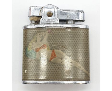 Vintage 1940s/1950s Hadson petrol pin-up lighter. Having Bathing Beauty to each side. 