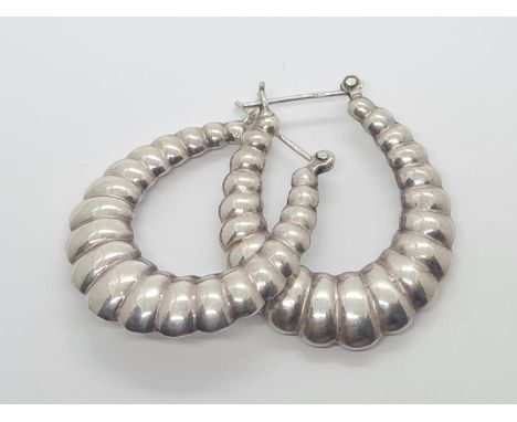 Sterling Silver Creole Hoop Earrings, weight 7.5g and 32x26mm approx 