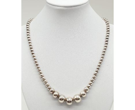 Sterling Silver Graduated Ball Necklace, weight 38g and expandable chain (longest at 52cm approx) 