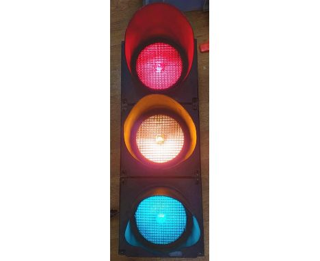 Retro traffic light display in full working order. Red-Amber-Green. Made from hard wearing plastic. 36 cm wide, 95cm tall, 47