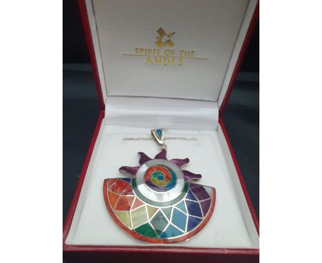 A boxed 950 silver Spirit of the Andes chain and enamel pendant