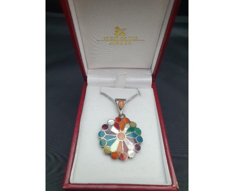 A boxed 950 silver Spirit of the Andes chain and enamel pendant