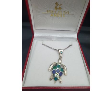 A boxed 950 silver Spirit of the Andes chain and enamel pendant
