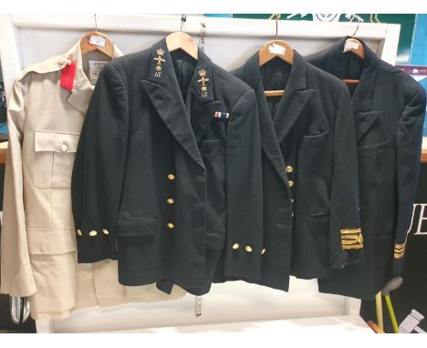Three vintage naval jackets and one vintage army tunic