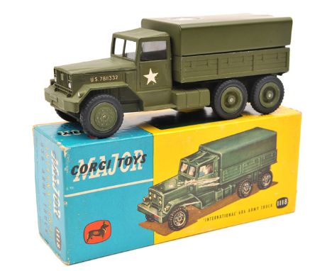 Corgi Major Toys International 6x6 Army Truck (1118). In matt olive green with US Star markings to tin tilt and doors, vehicl