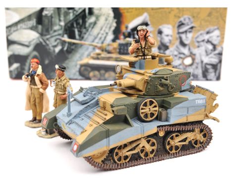 King & Country Fighting Vehicles 8th Army Desert Vickers Mk V1 Light Tank and 3 Crew (EA 16). In desert sand, pale blue and g
