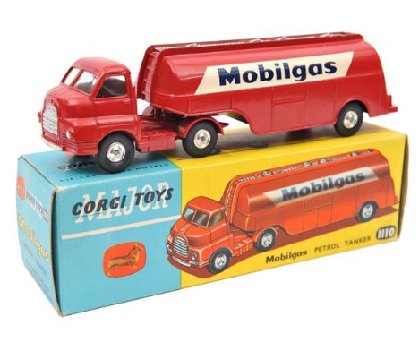 Corgi Major Toys Mobilgas Petrol Tanker (1110). An example with Bedford “S” type cab. In red with “MOBILGAS” in black ion whi