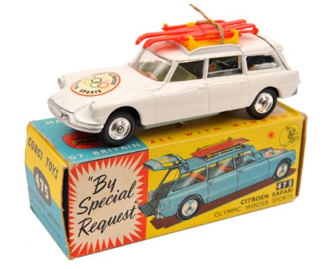 Corgi Toys Citroen Safari “Olympic Winter Sports” (475). In white with light brown and pale green interior, with red skis and