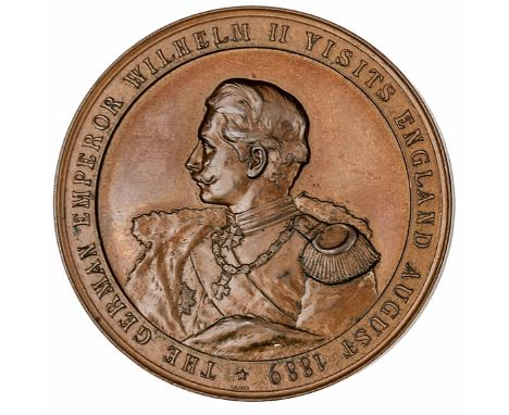 Naval Review at Spithead 1889, a fine bronze medallion, obverse fleet in review order, above which an oval panel bearing port