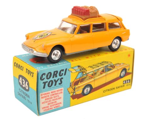 Corgi Toys Citroen Safari ID19 (436). In yellow with luggage to roof, ‘Wild Life Preservation’ decal to bonnet, light green a