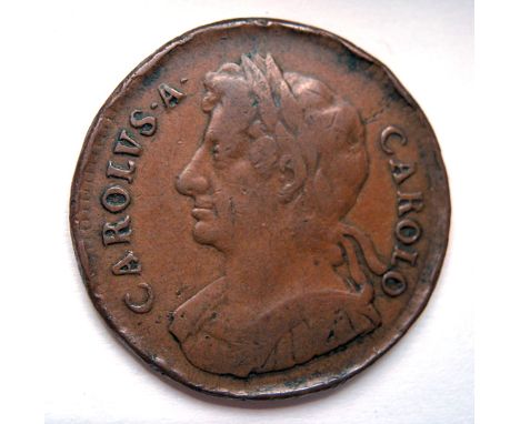 Charles II AE Halfpenny 1672 (? last digit in date poorly struck and unclear), F, edge bruised. An interesting AE Halfpenny t