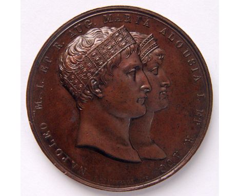 Napoleon as Emperor AE medallion by Manfredini of Milan, commemorating the marriage of Napoleon to Marie Louise 1810. Obverse